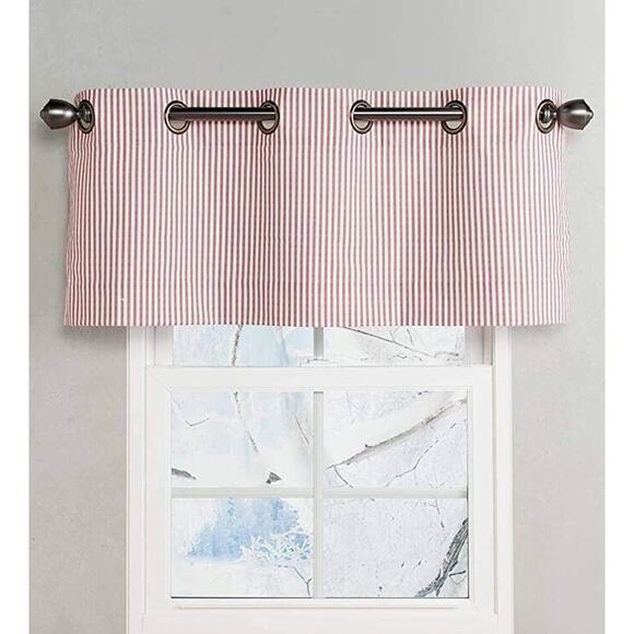 Plow & Hearth Thermalogic Red Stripe Grommet Top Valance 40" W x 15" L - Picture 1 of 5